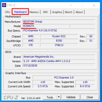 CPU-Z, Mainboard