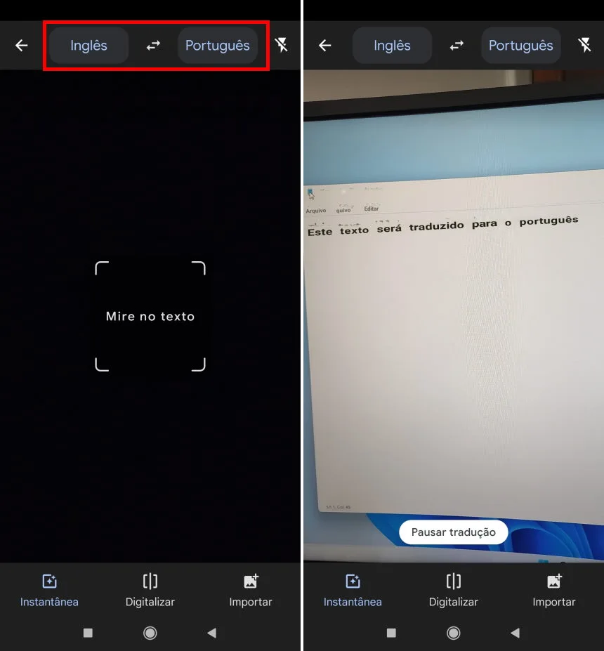 Como traduzir com a câmera do celular - Passo 3