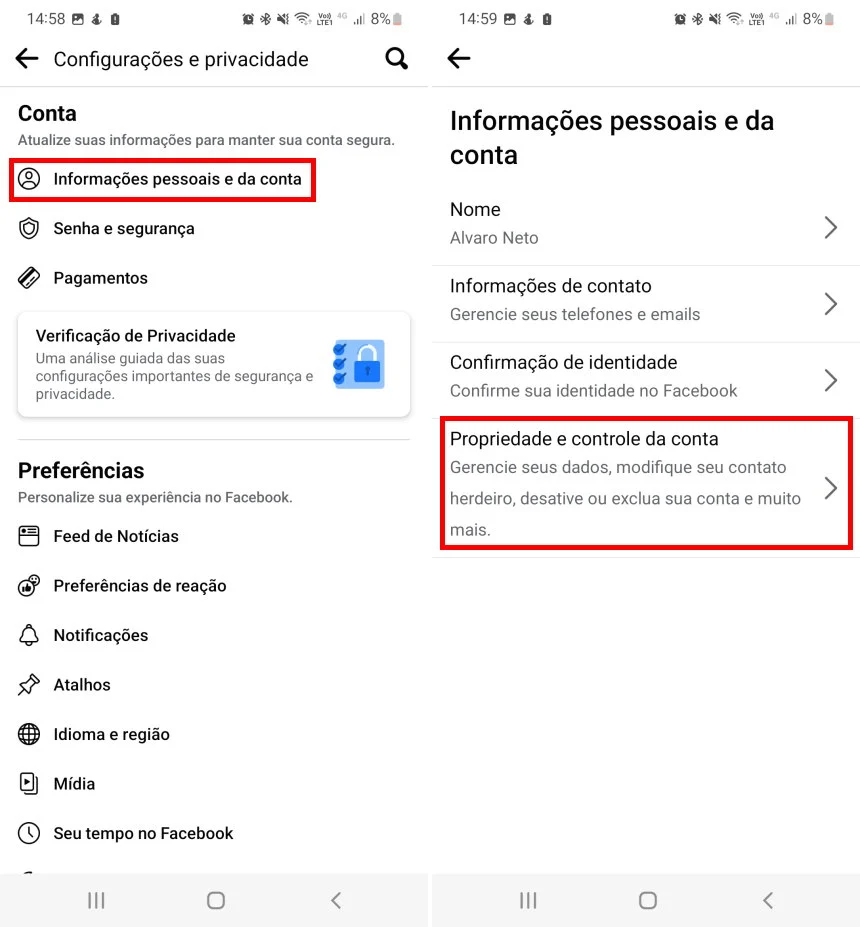 Como desativar o seu perfil do Facebook pelo celular- Passo 2